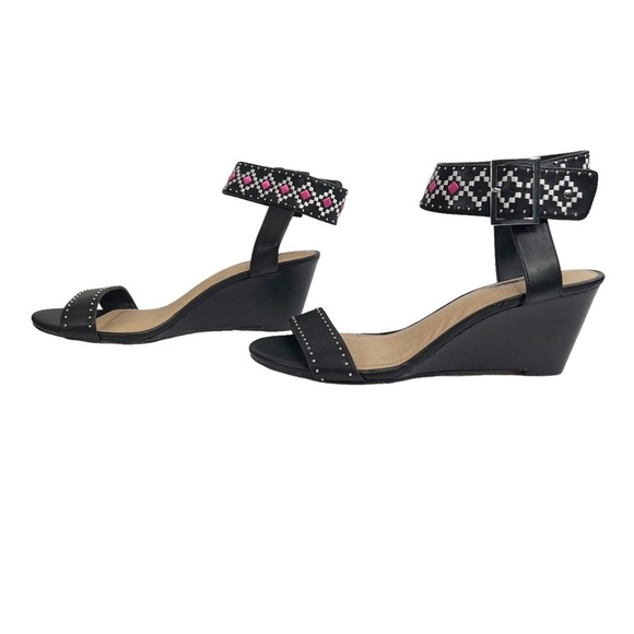 Torrid Black Geometric Studded Ankle Strap Wedge Sandals - Picture 1 of 10